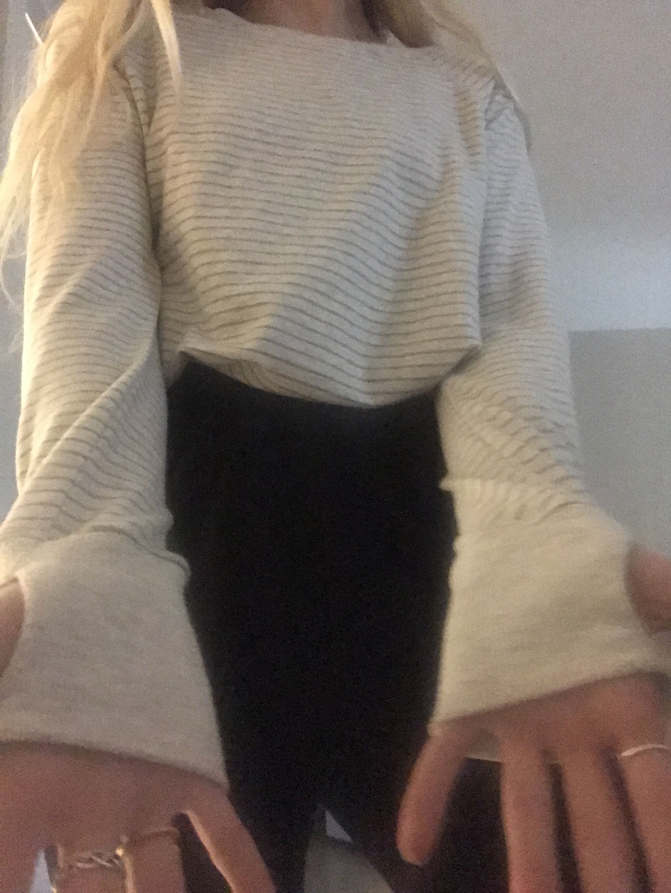 DANSKIN Size Medium Grey and White Striped Sweater