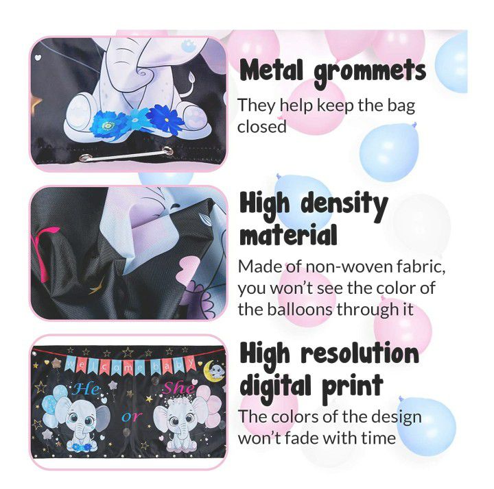 Gender Reveal Balloons Complete Kit - Blue and Pink Balloon Decorations for Big Reveal-High-density Drop Bag with Metallic Caps-Backdrop