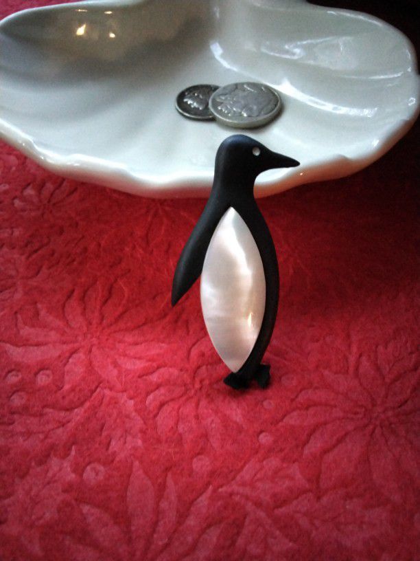 Vintage Mother of Pearl Penguin Brooch