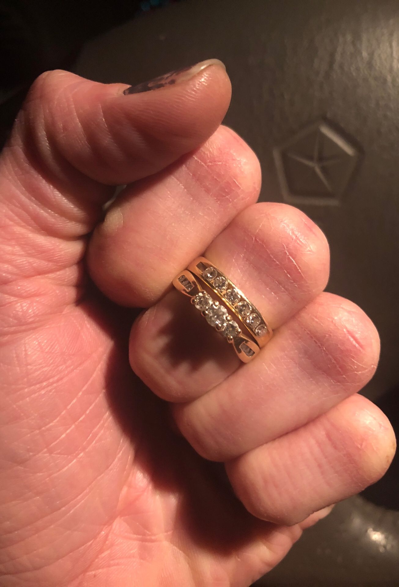 Wedding band and engagement ring