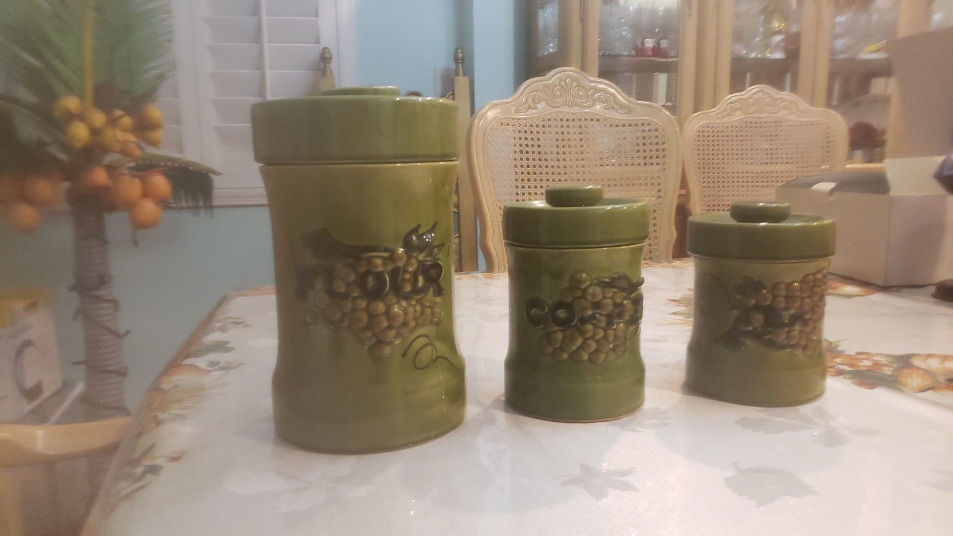 Ceramic kitchen canisters- flour, coffee, tea