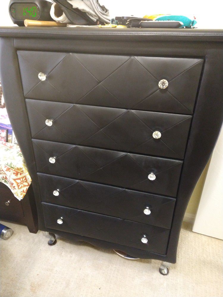 Black Leather Dresser With Jewel Knobs