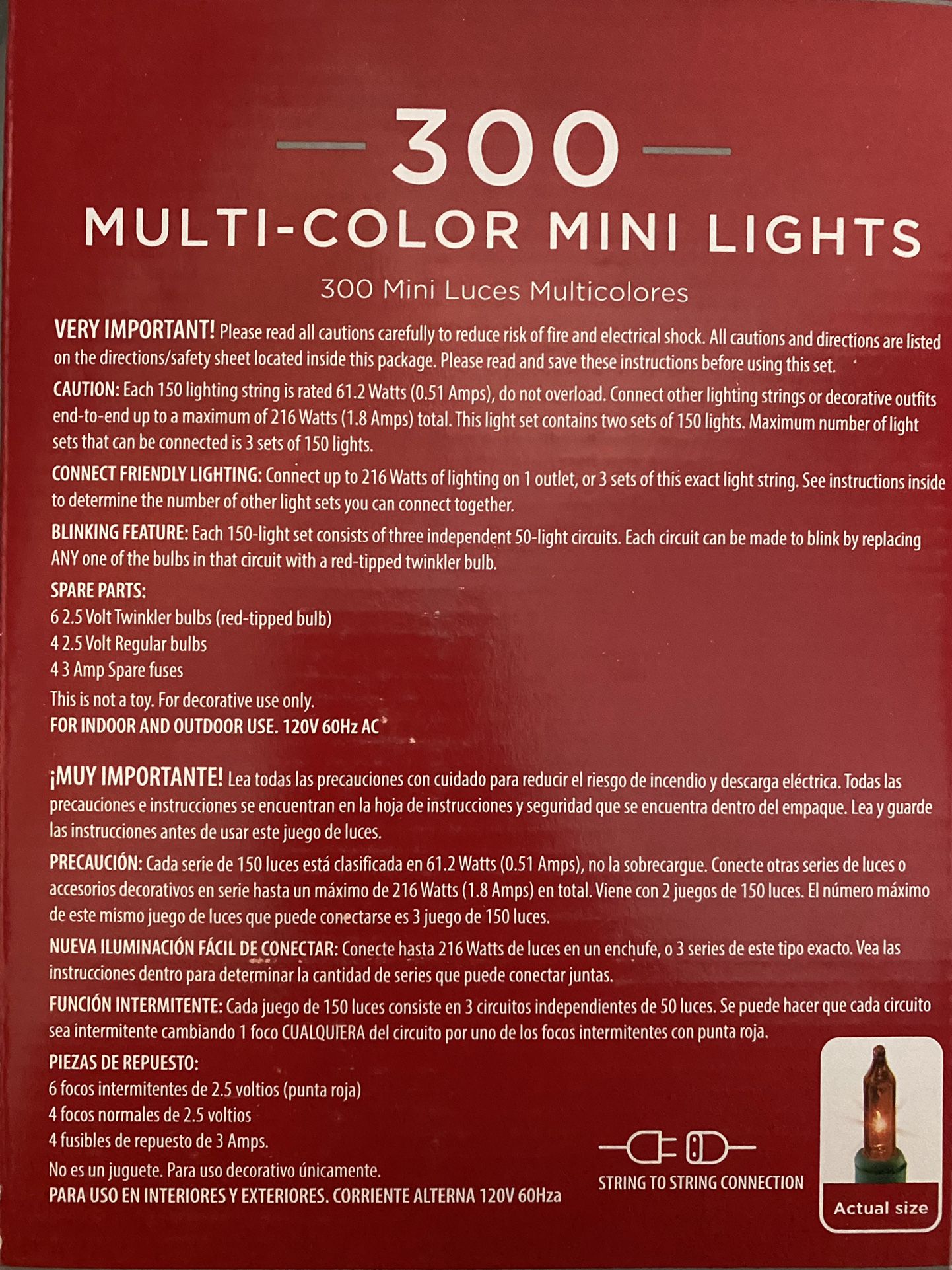 Holiday Time 300 Multi-color Mini Lights Green Wire Indoor/Outdoor NIB