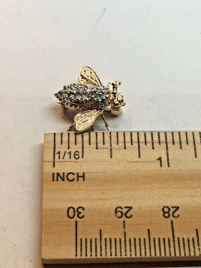 Vintage 14K gold 585 and Diamond Bumble Bee Honey Insect Pin Brooch