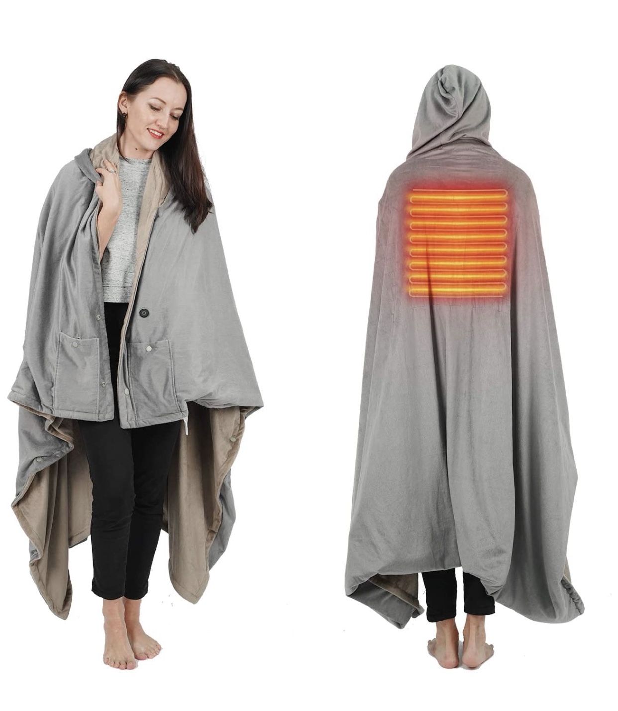 Wearable Electric Blanket, Portable Poncho Wrap, Cordless Rechargeable Heated Shawl Blanket, Super Soft & Warm Fleece, Home Office & Travel Use, Machi