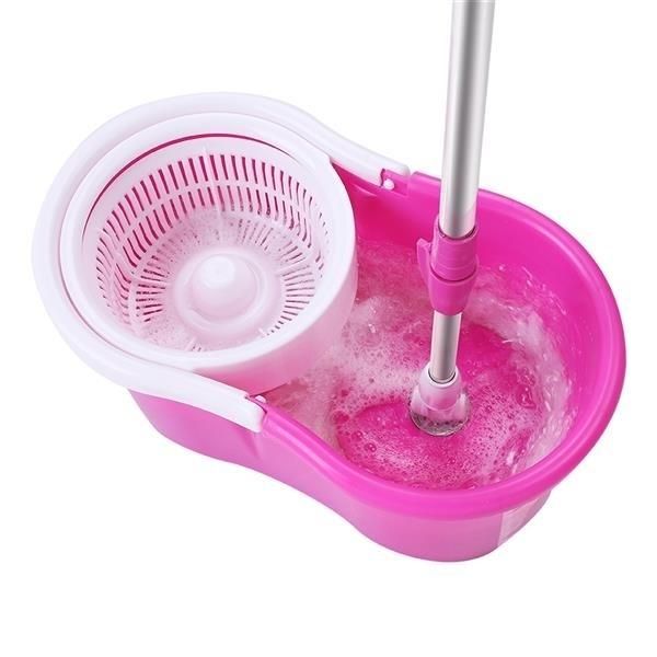 360° Spin Mop with Bucket & Dual Mop Heads Pink