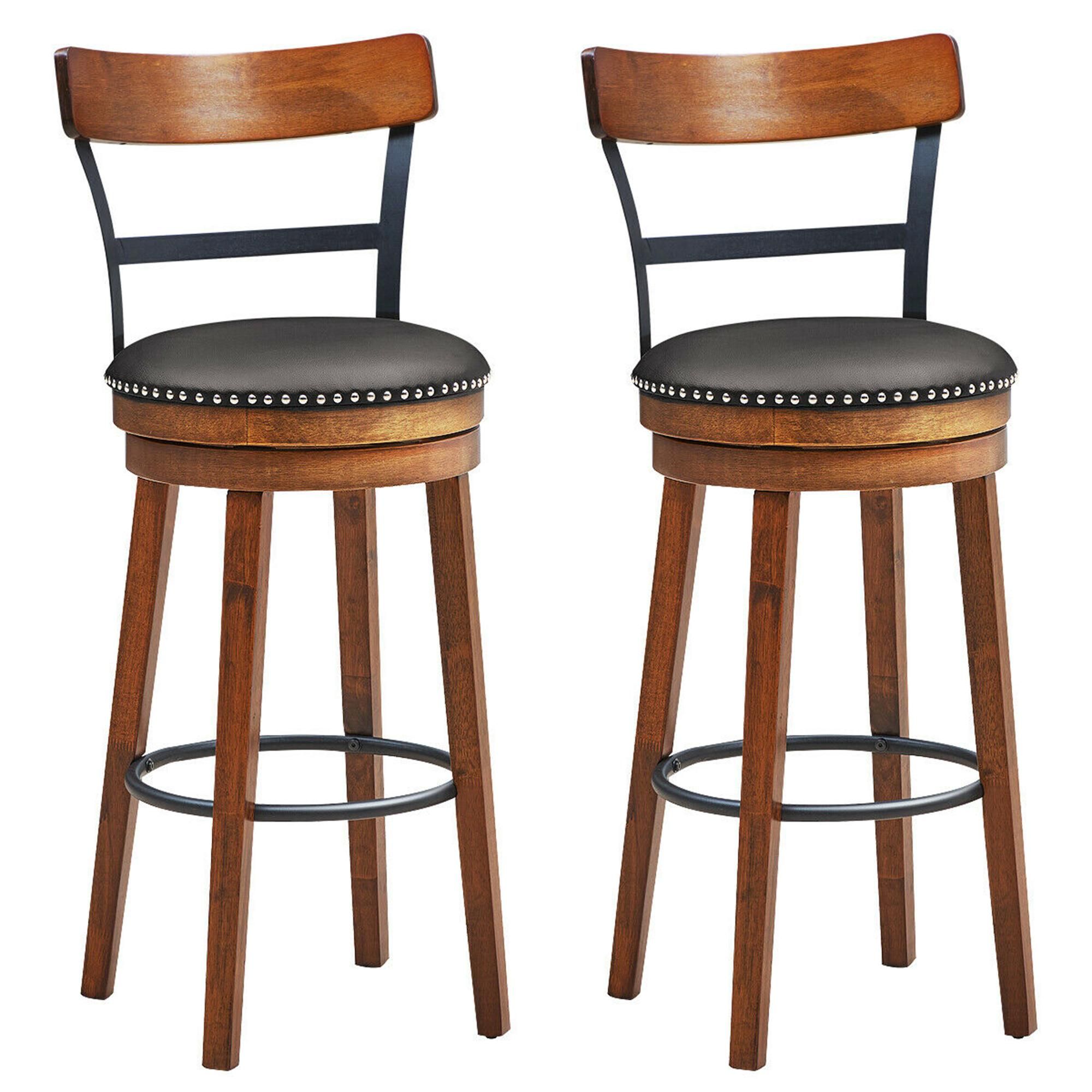 Costway Set of 2 BarStool 30.5'' Swivel Pub Height Dining Chair with Rubber Wood Legs