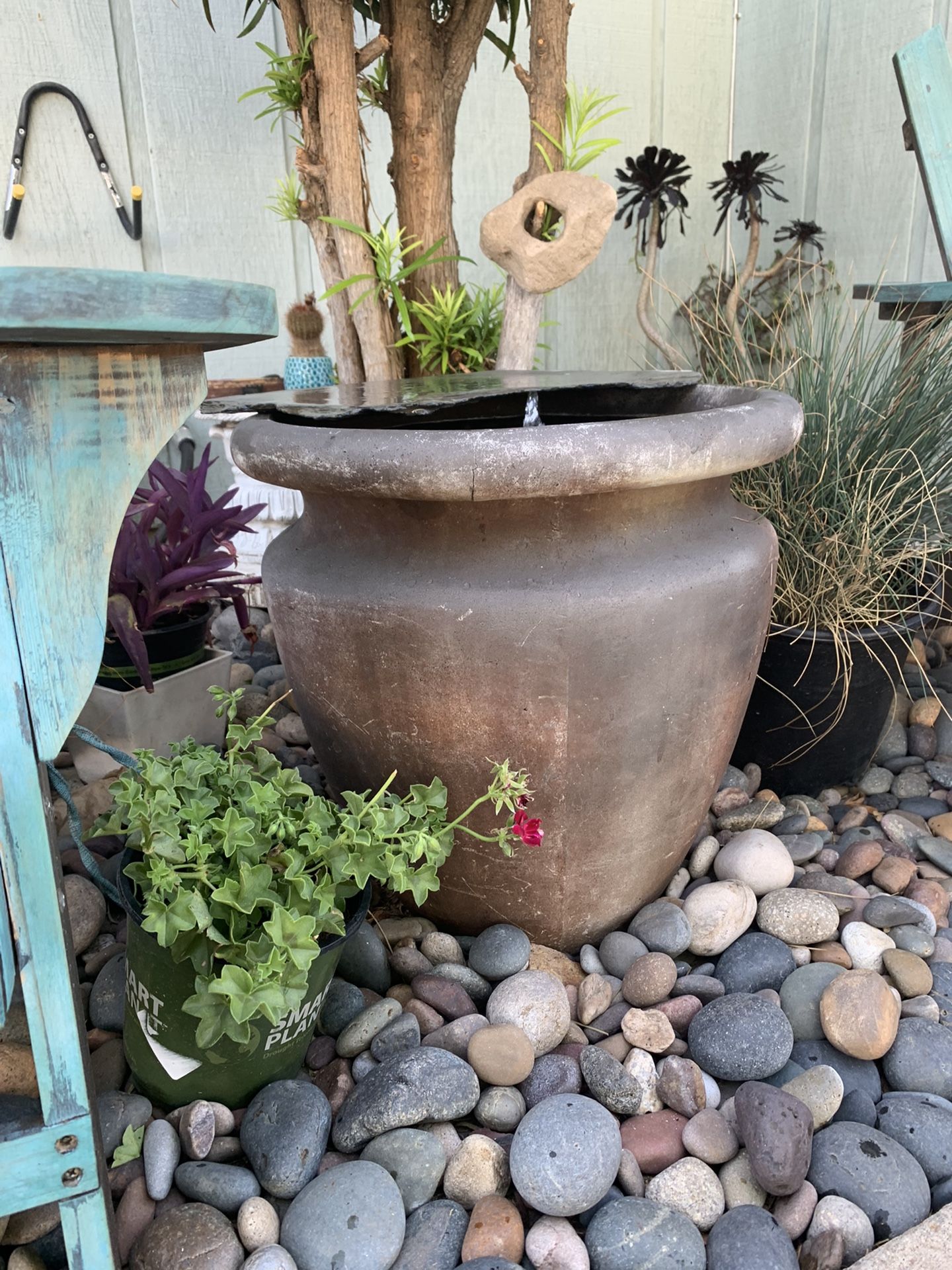 Large Rustic-Modern Patio Water Fountain