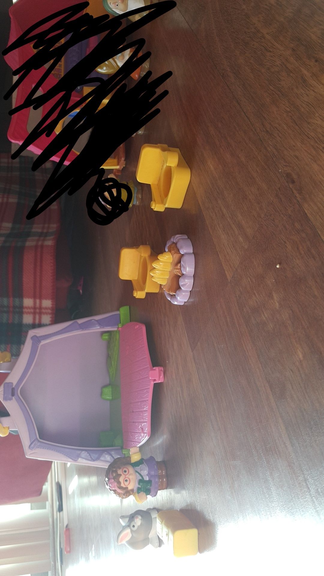 Fisher Price Little People Camping set. The door of the tent closes and the items store inside. Has a carrying handle on top.