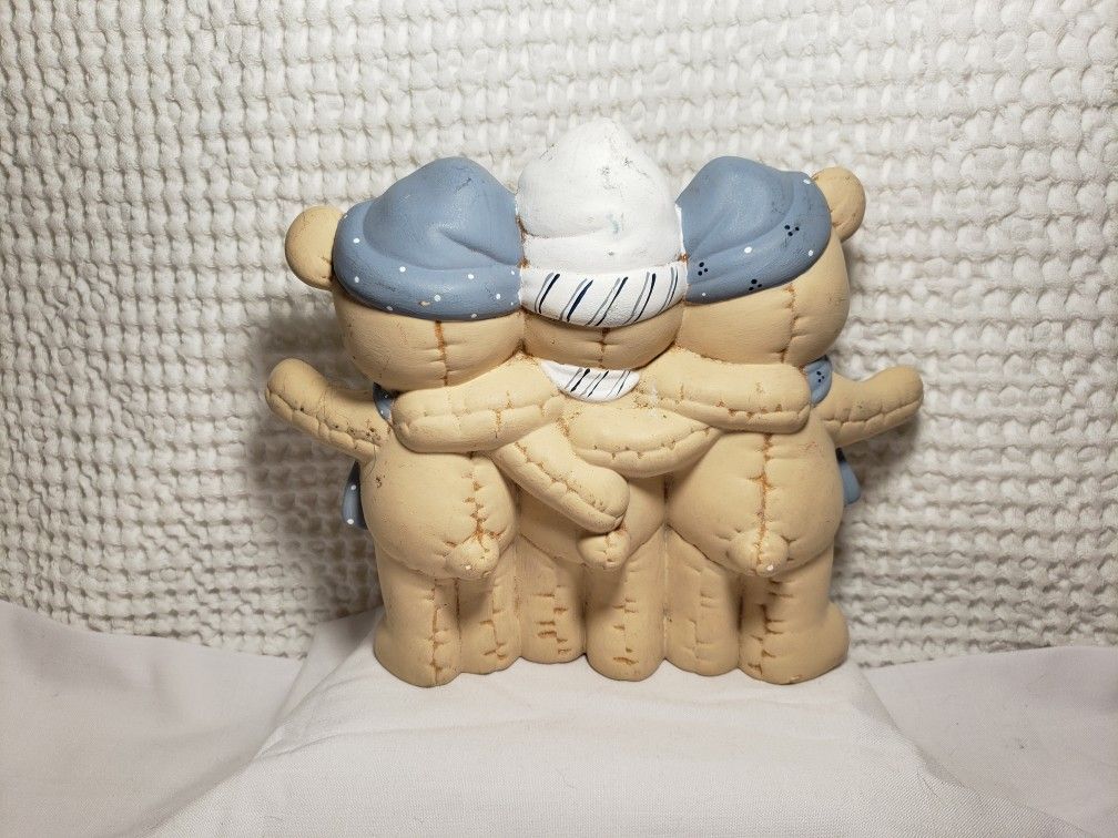 Ceramic Teddy bear trio . Good condition and smoke free home. Measures 8 3/4" T X 9 3/4" L