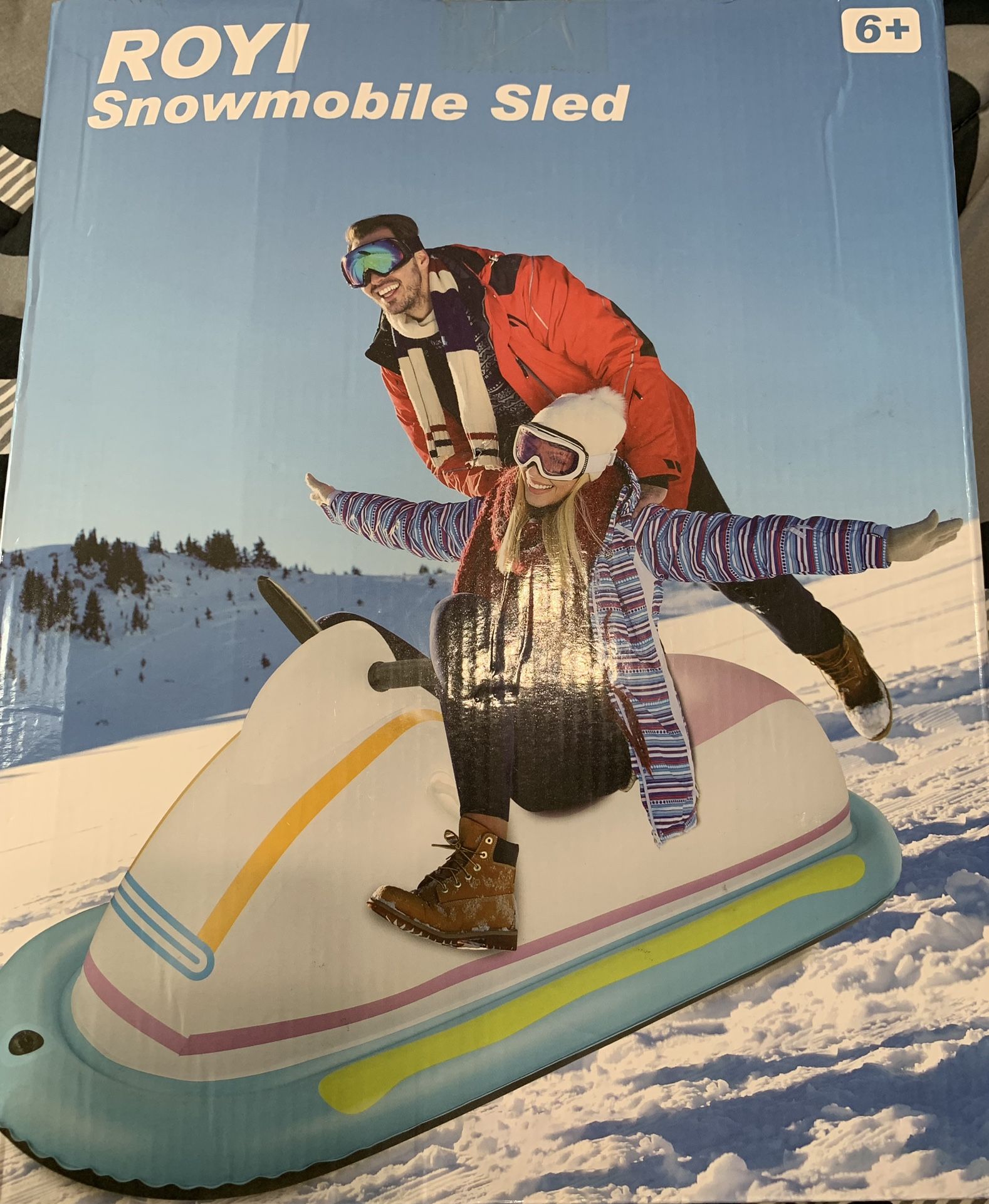 ROYI Inflatable Snowmobile Snow Sled, Kids & Adults Heavy-Duty Giant Snow Tube