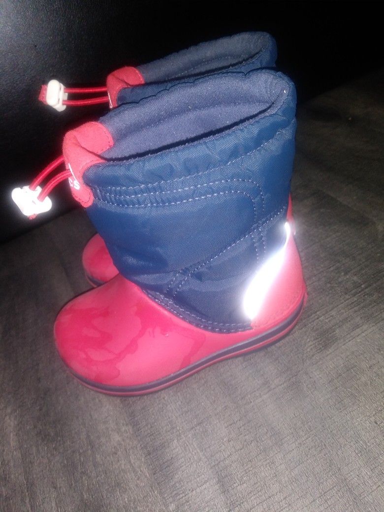 CROCS 7c Red+Blue Rain+Snow Boots
