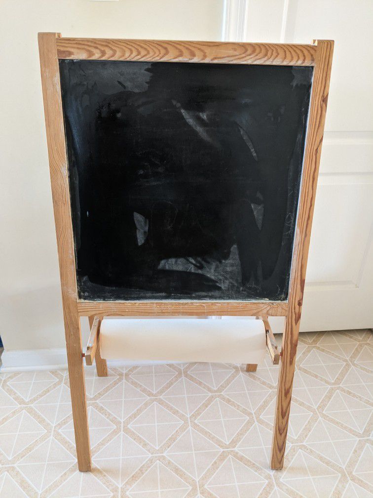 3 in 1 Easel - Double sided White Board & Chalk board Easel and Roll of Paper for Painting