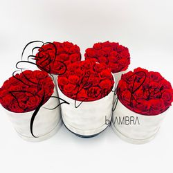 Red roses white velvet Box Eternal Box Roses bucket Gift Real Preserved Flowers Anniversary Birthday Present Luxury immortal rose Thumbnail