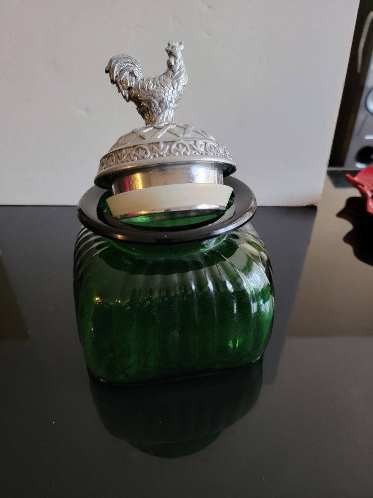 Vintage Artland Amber Glass Decanter/Pewter Rooster