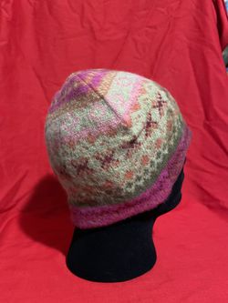 Wool Beanie Hat Pink Pattern Adult Sized  Thumbnail