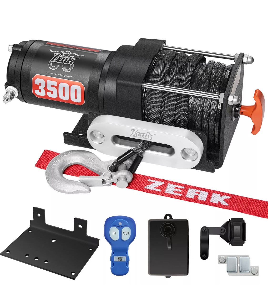 ZEAK 3500 lb Advanced 12V DC Electric Winch Synthetic Rope for Sports car ATV