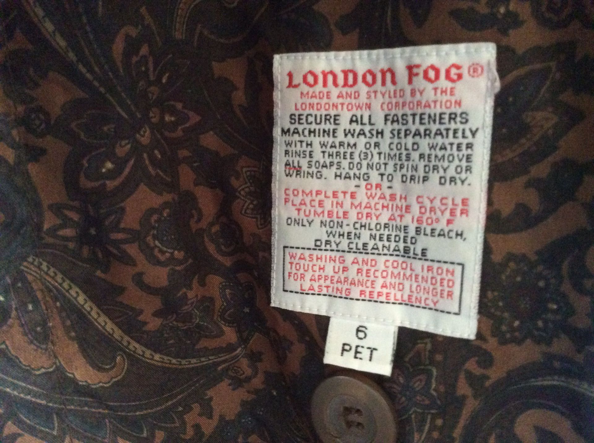 London Fog coat removable lining