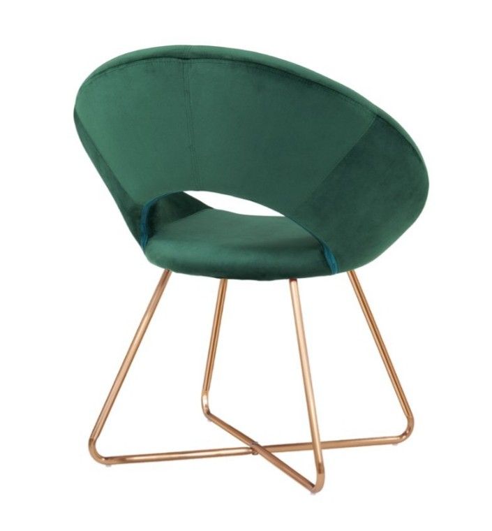 Dark Green Velvet Cushioned Accent Chair for Bedroom, Living Room, Vanity Chair, Accent Chair with Gold Legs