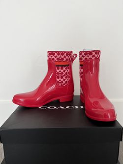 Authentic New! Receipt From Saks Fith Ave COACH Rivington Rain Boots 6 Candy Apple Thumbnail