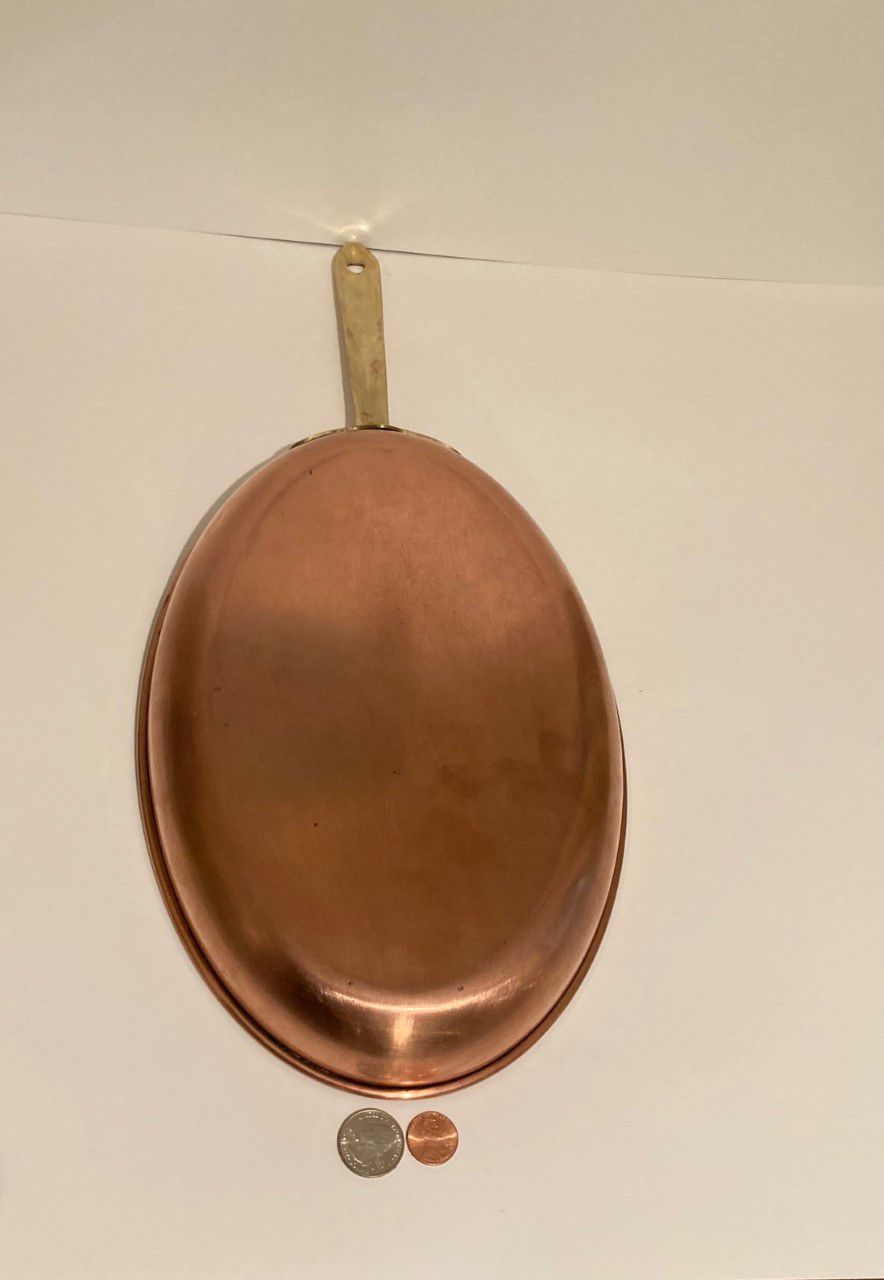 Vintage Copper and Brass Fish Frying Pan, Sauce Pan, 19" Long and 10" x 8" Pan Size, Made in Portugal, Quality, Laura Design, Fish Pan, Cooking Pan