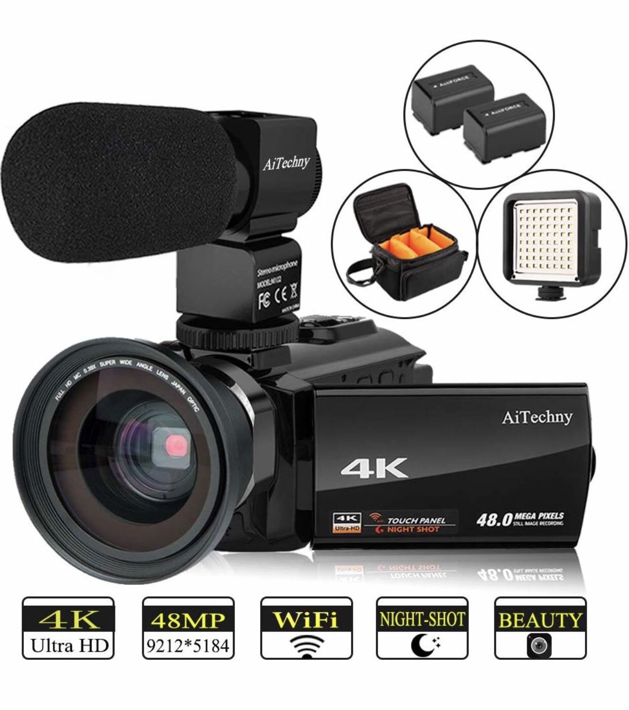 Video Camera 4K Camcorder AiTechny Ultra HD Digital WiFi Camera 48MP ...