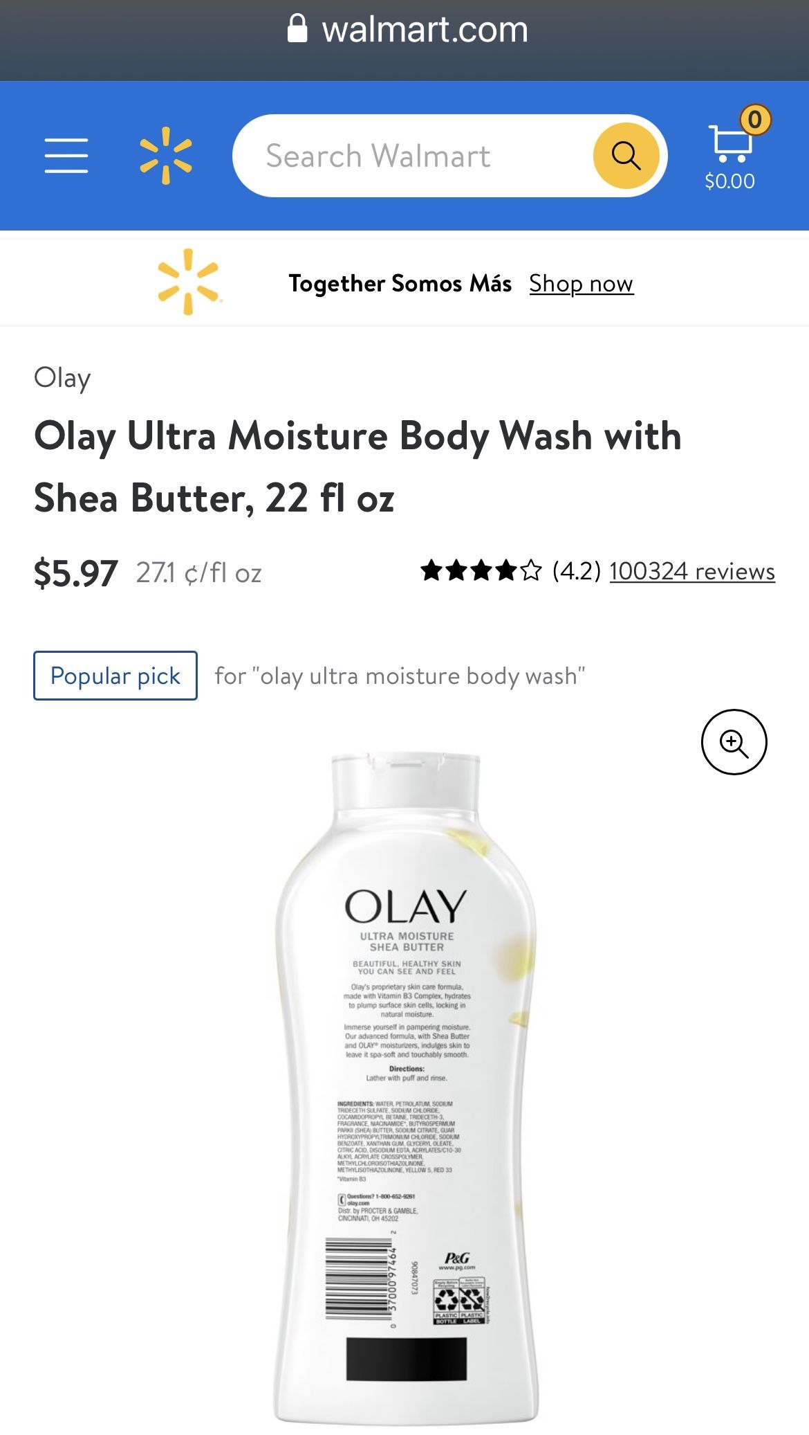 (4) Brand New Olay Ultra Moisture Shea Butter Body Wash 22 fl Oz/650 ml