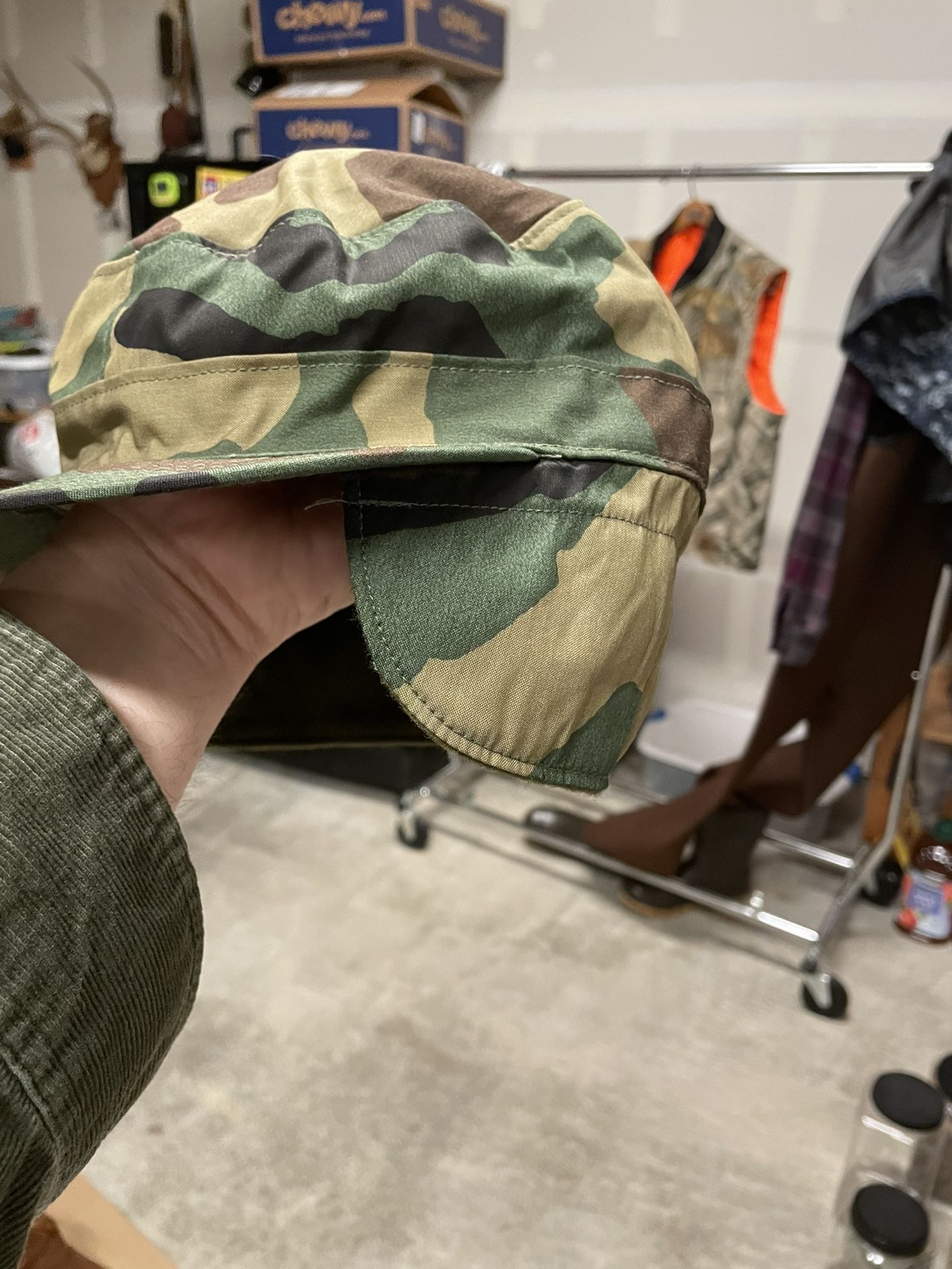 Vintage Camo Army Hat With Ear Flaps. Size 7 3/8 Excellent Condition