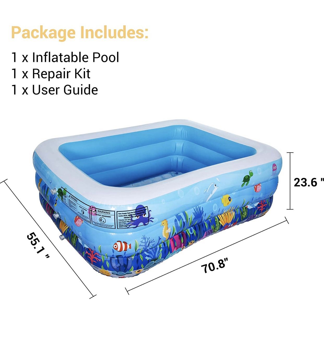 Inflatable Swimming Pool 70.8"x 55.1"x 23.6