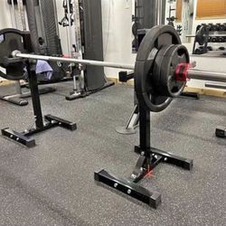 Message Me If Need (BRAND NEW) 550Lbs Pair of Adjustable 40"-66" Squat Rack Barbell Bench Press Home Gym Thumbnail
