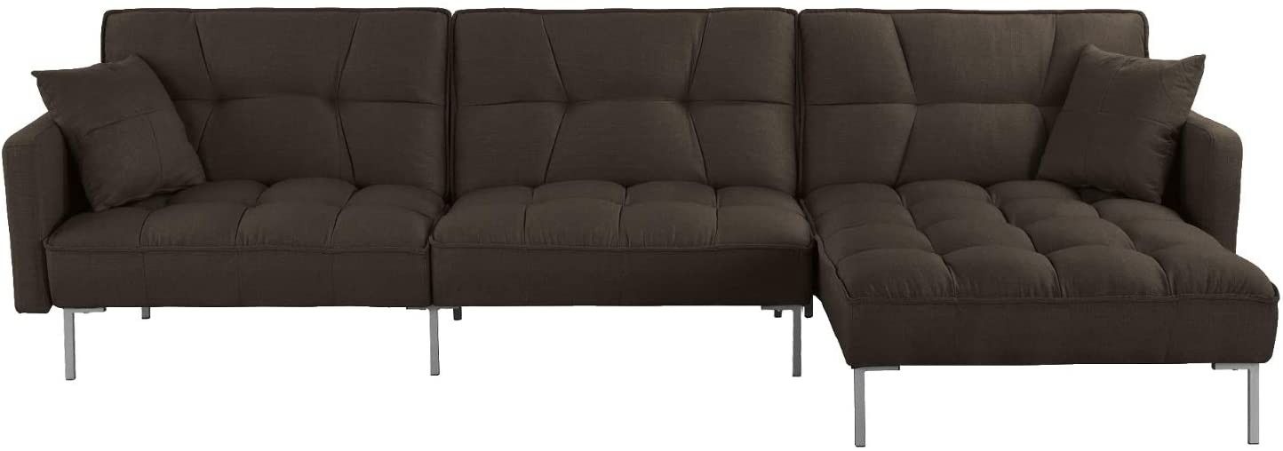 Mid-Century Style Sectional Sofa, Full Reclining, Brown