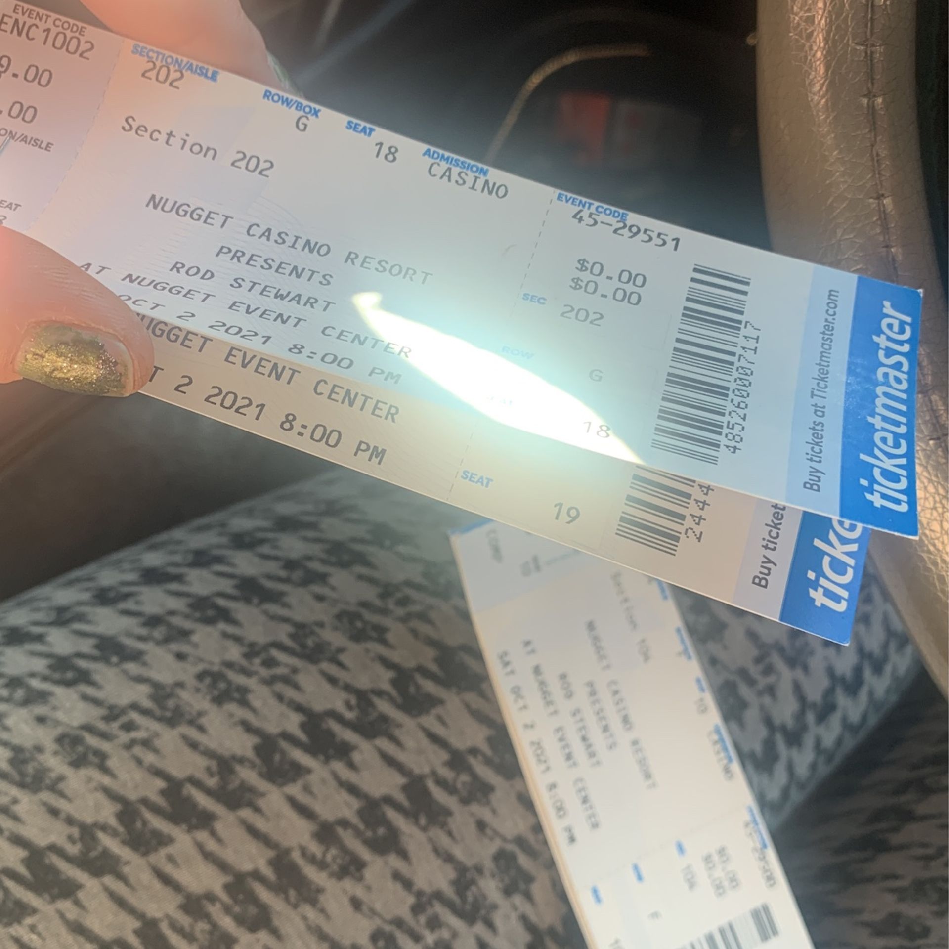 Rod Stewart Concert Tickets For Saturday October 2nd , 2021 In Reno, NV At The NUGGET HOTEL AND CASINO.
