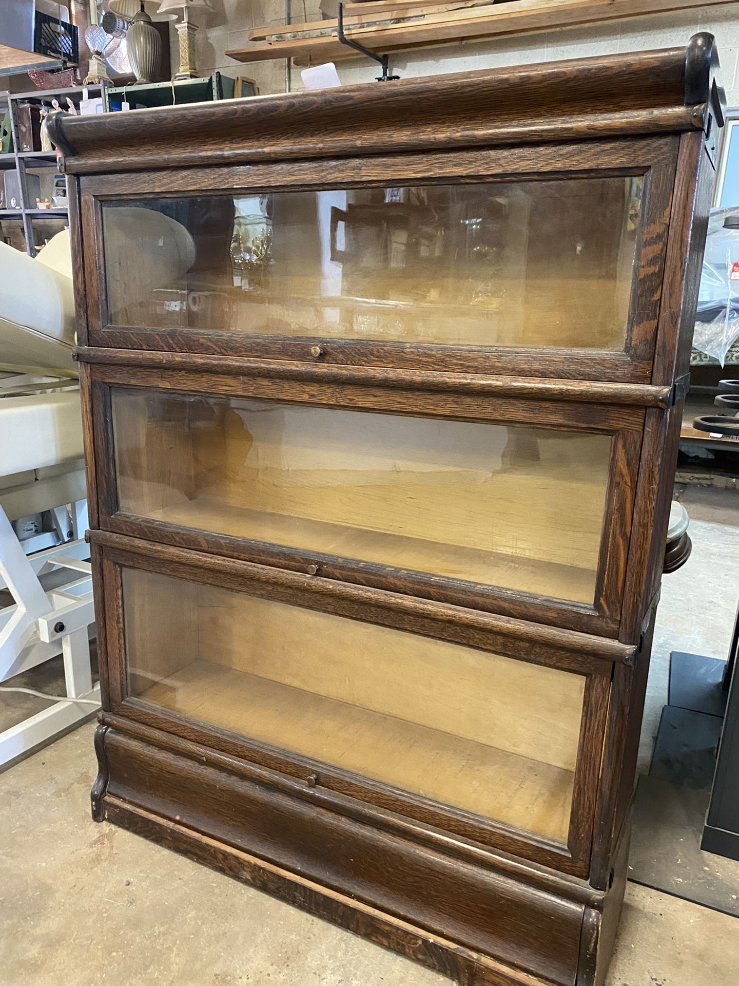 Antique Oak Lawyers Bookcase With Glass Front Doors