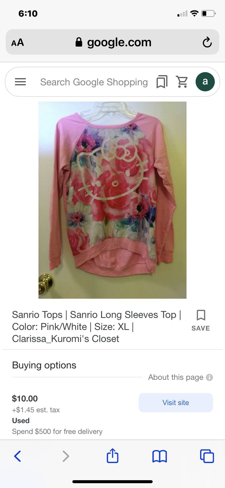 Girls Hello Kitty Shirt Sz:Lg $10