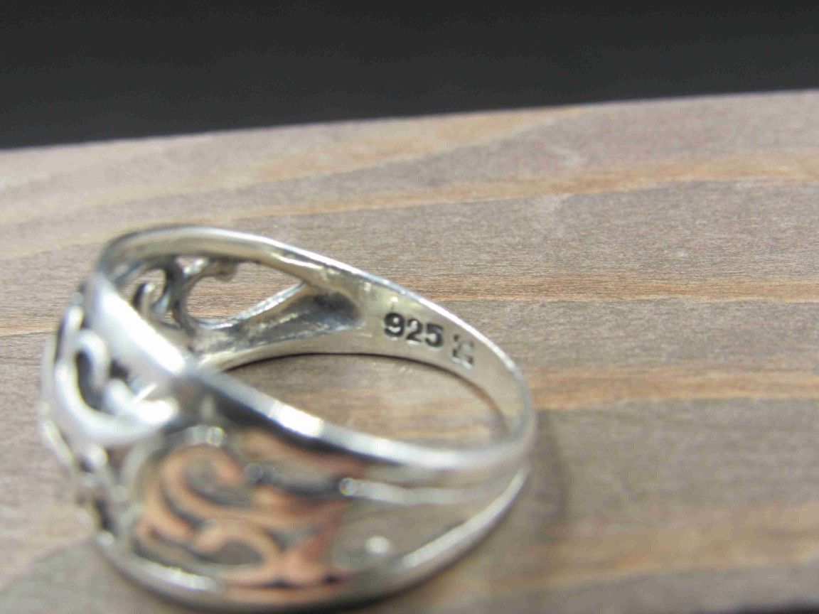 Size 7.75 Sterling Silver Filigree Nature Band Ring Vintage Statement Engagement Wedding Promise Anniversary Bridal Cocktail