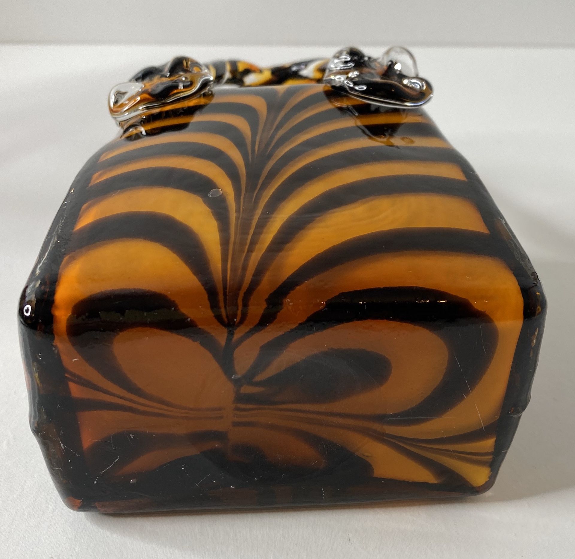 Art Glass Hand Blown Glass Tiger Stripes Handbag Vase
