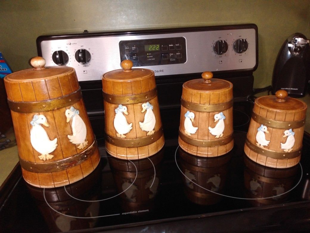 Ceramic Porcelain Duck Canister Set Vintage 1980
