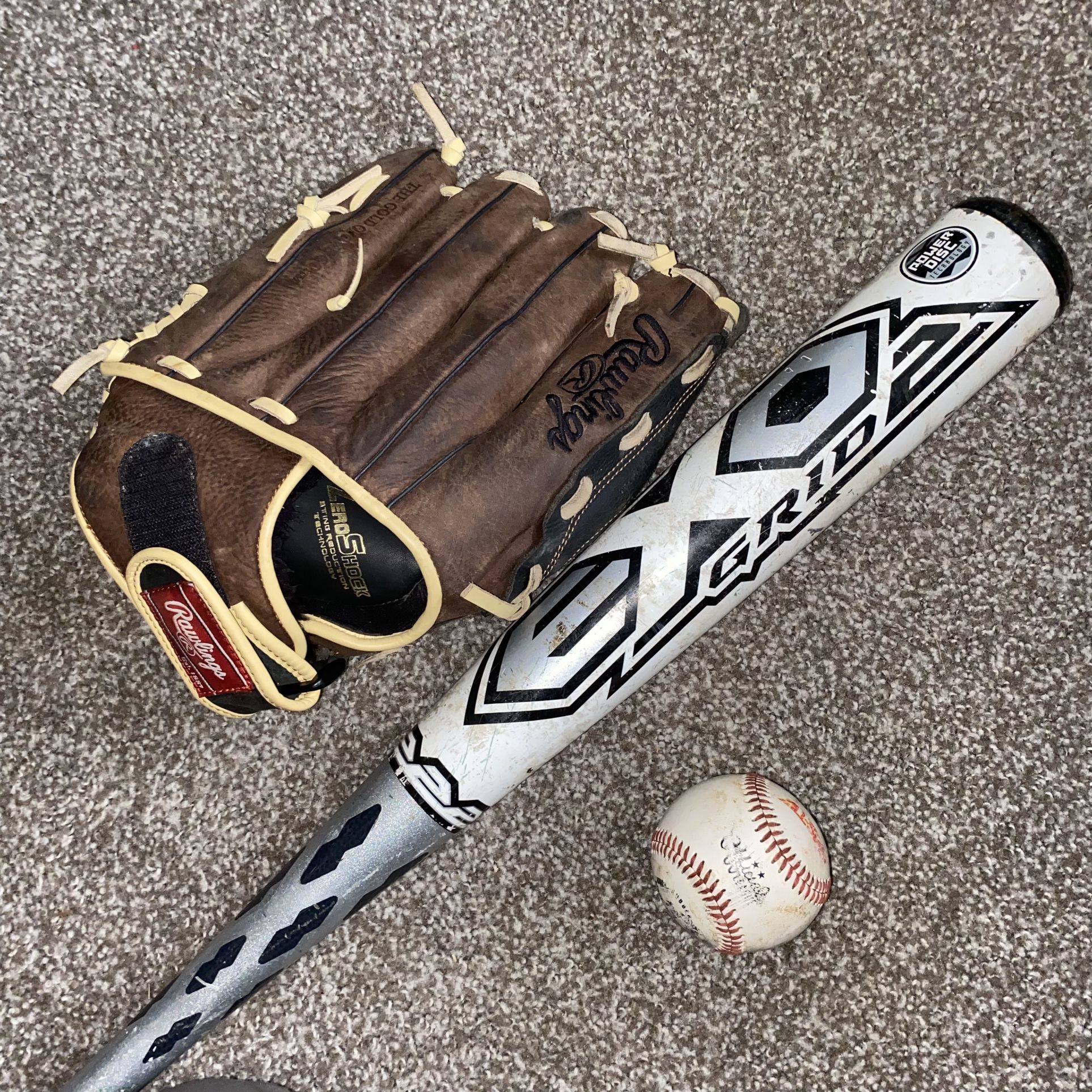 Baseball Glove, Bat, and Ball