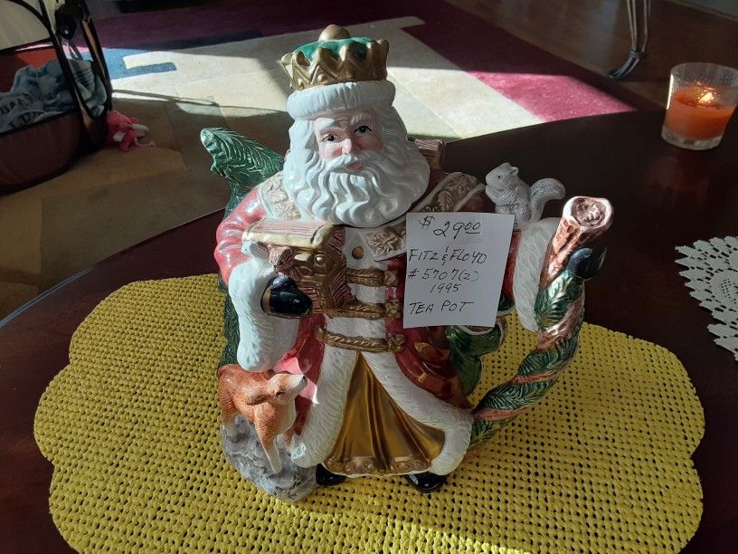 VINTAGE Fitz And Floyd Santa Tea Pot 1995