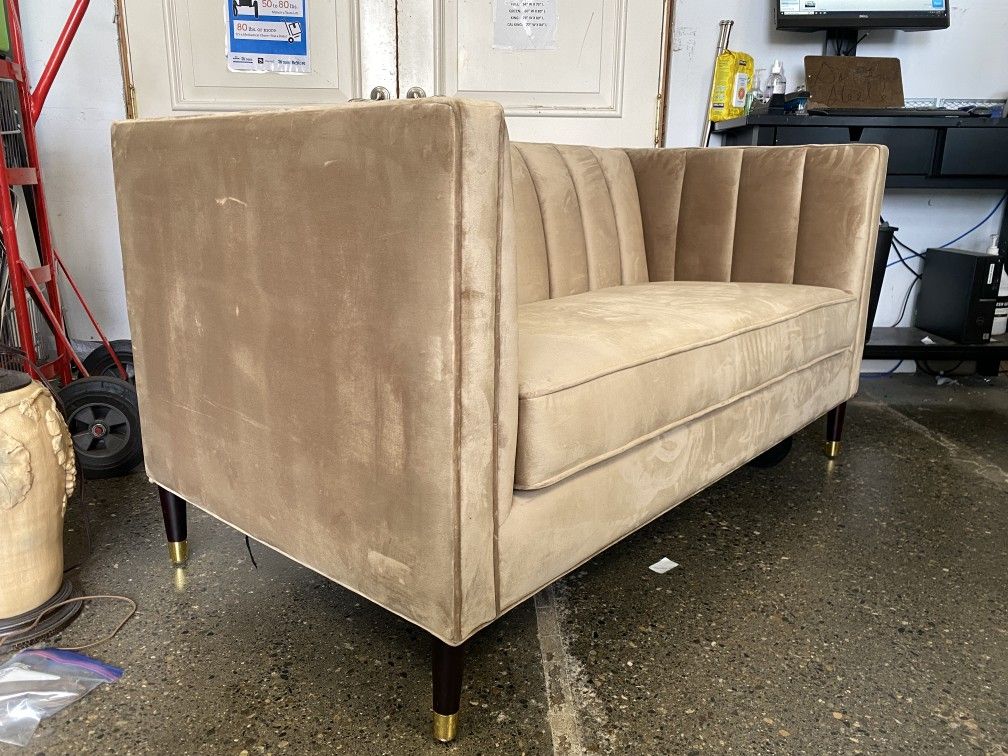 World Market Leanna Channel Tufted Camel Velvet Loveseat for Sale in