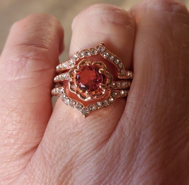 3 Band Natural Ruby Flower Wedding Set.... Sizes 8 and 10