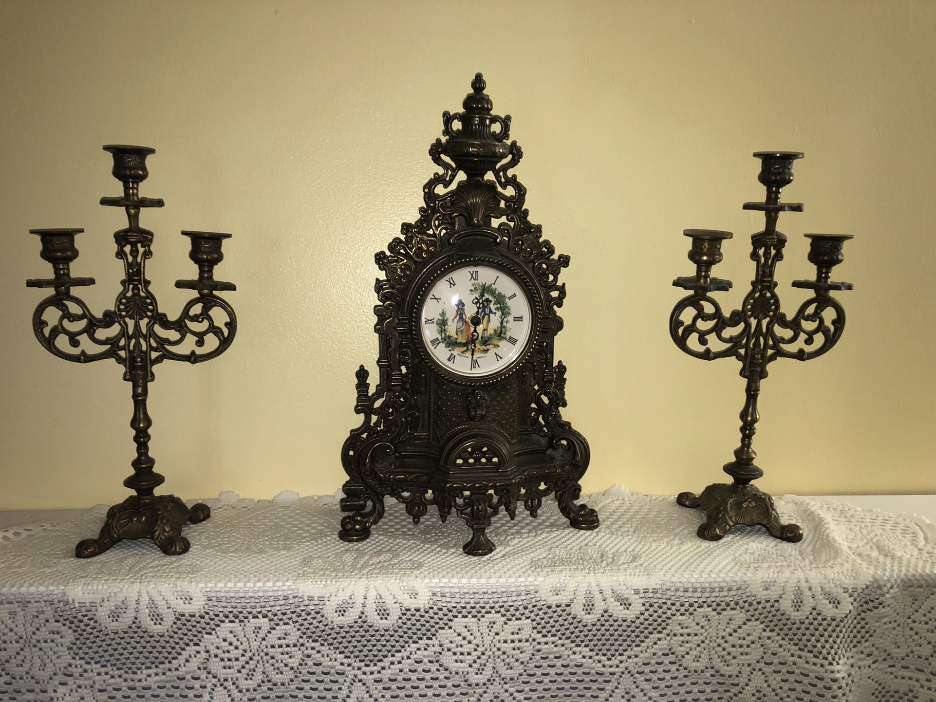 Antique Mantle Clock w/ Candelabra