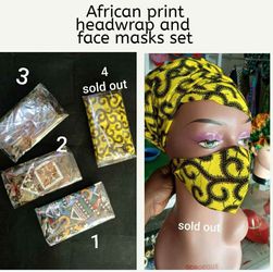 African print headwrap and face masks set Thumbnail