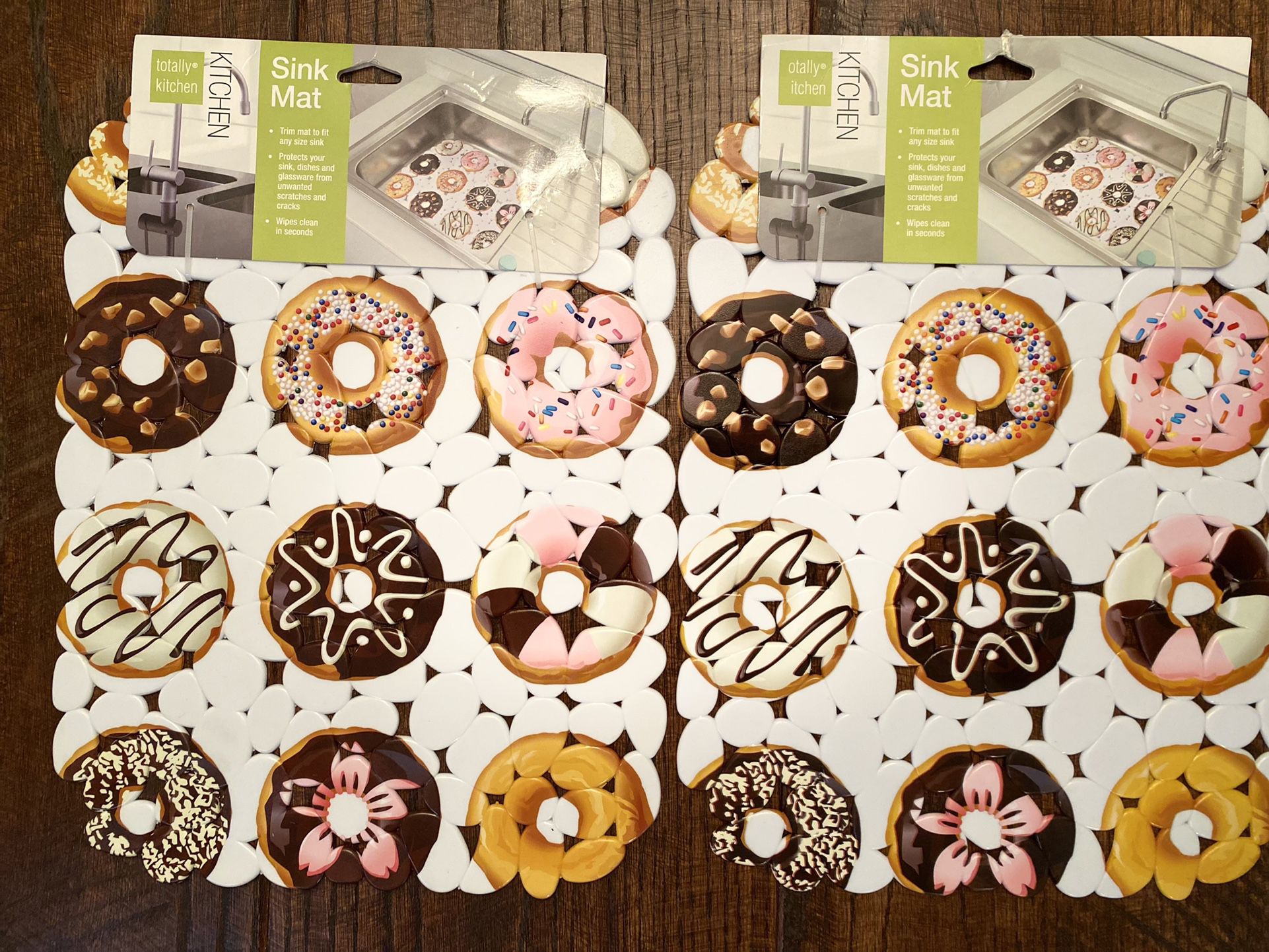 Donut Sink Mat Set Of 2, Assorted Donuts Theme Pebble Protective Sink Mats 🍩