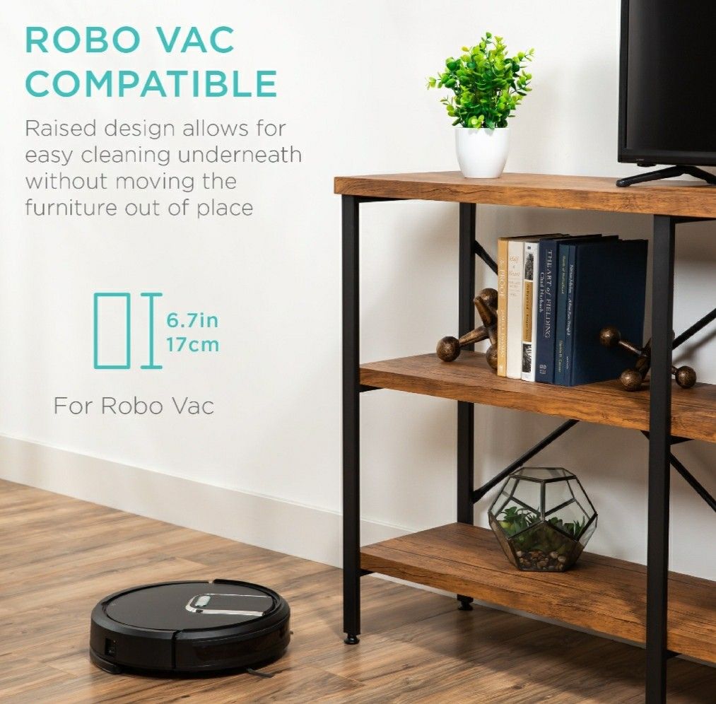 Rustic 3-Tier Console Table for Living Room, Entry w/Non-Scratch Feet, Grain Finish, Steel Frame