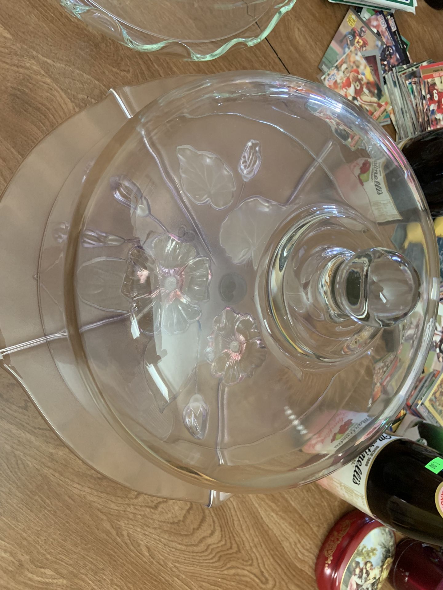 Glass Flower Cake Plate With Top