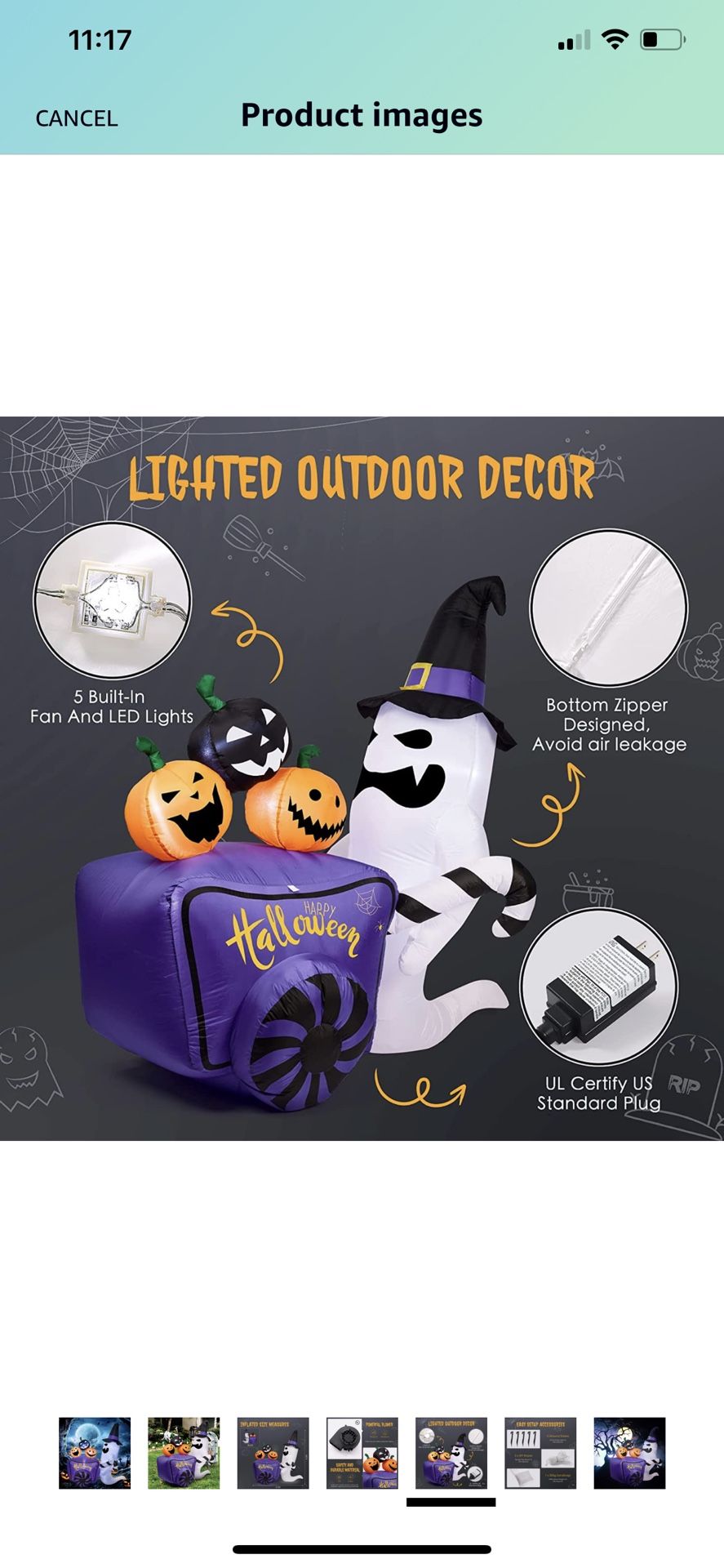6 Ft Blow Up Halloween Inflatable White Ghost with Pumpkin Cart, Halloween Blow Up Yard Decoration with LED Light for Lawn Home Party Indoor Outdoor