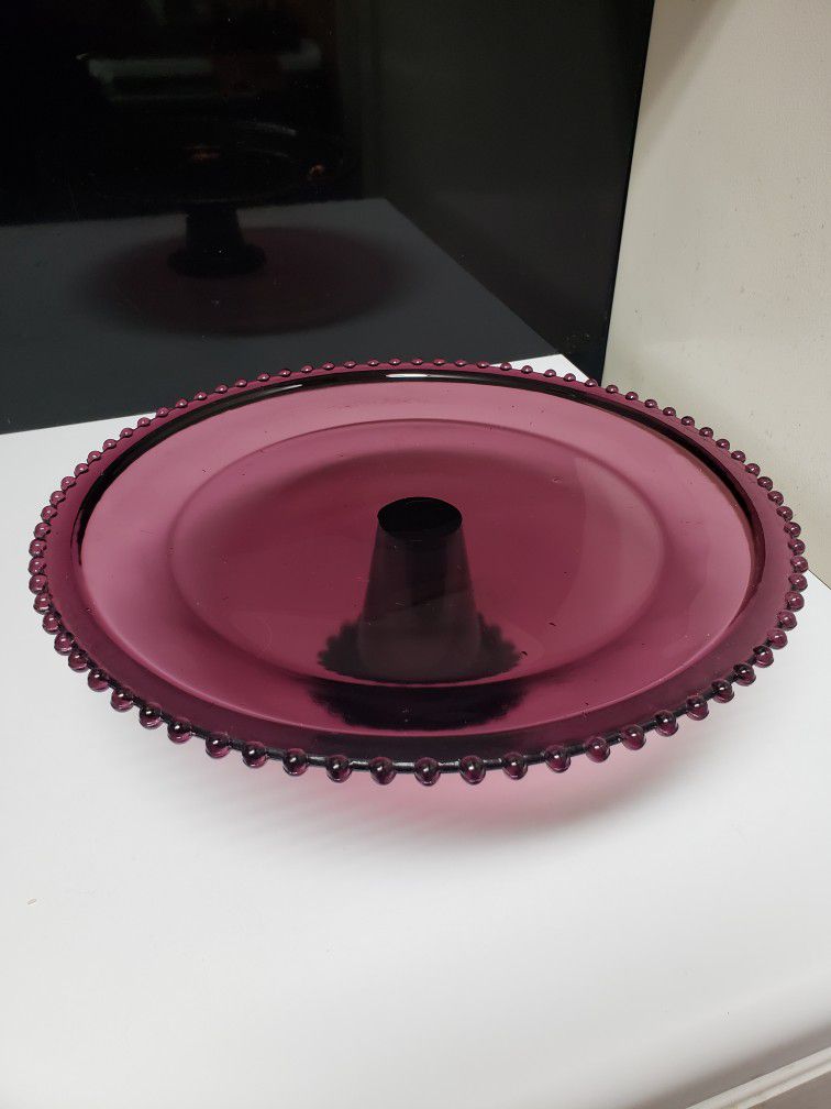 12.75" Purple Glass Cake Plate Serving Plate