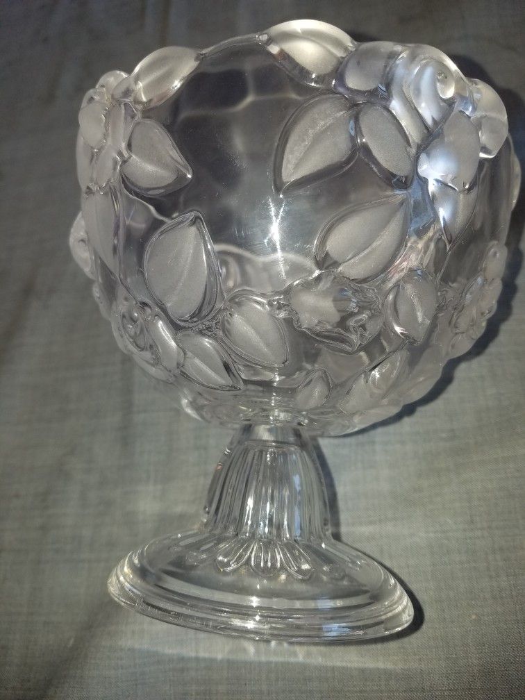 Small Crystal candy/ nut dish raised rose and leaf design 5 1/4" diameter X 5" tall A127Z593