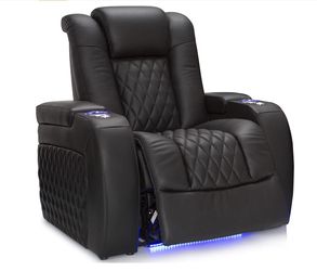 Black Leather Luxury Comfort Electric Couch & Recliner Set - Light Up Blue LEDs, Hidden Compartments, & More! Thumbnail